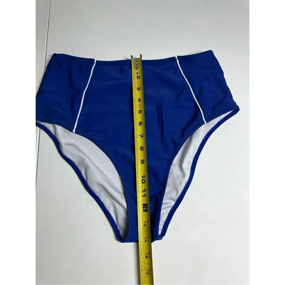 CUPSHE Size XL Swim Bottom Bikini Swimsuit Hi-Rise Royal Blue Retro Look